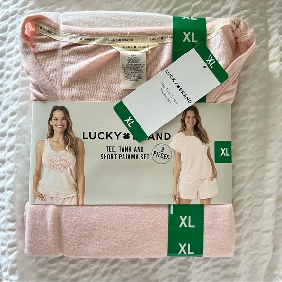 Lucky Brand Tee Tank Short Pajama Set Pink 3pc XL Nwt - Picture 4 of 8